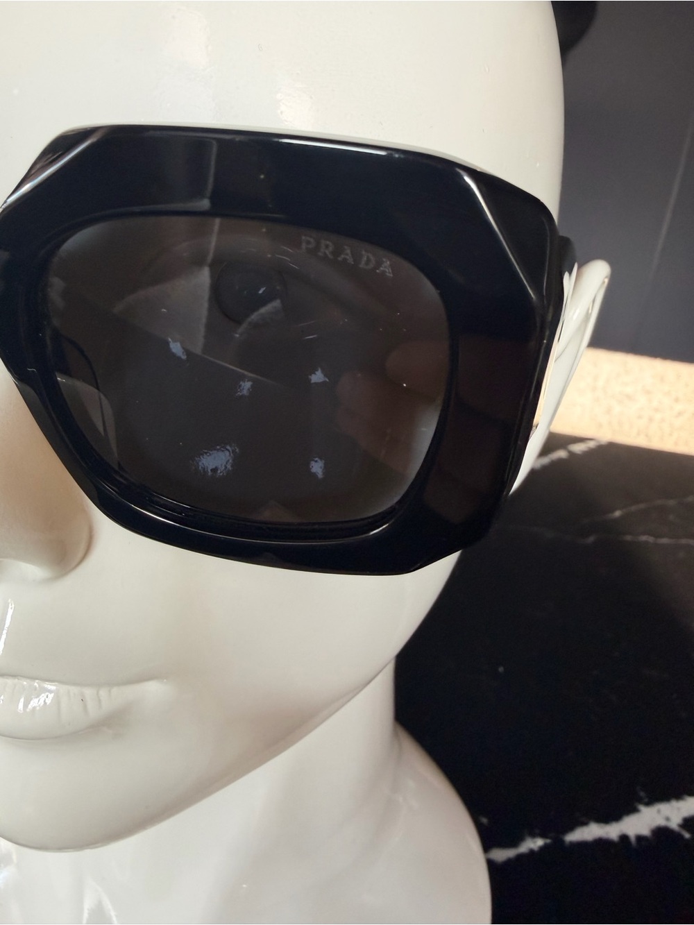 Prada Glossy Black Geometric Oversized Sunglasses - Picture 4 of 9